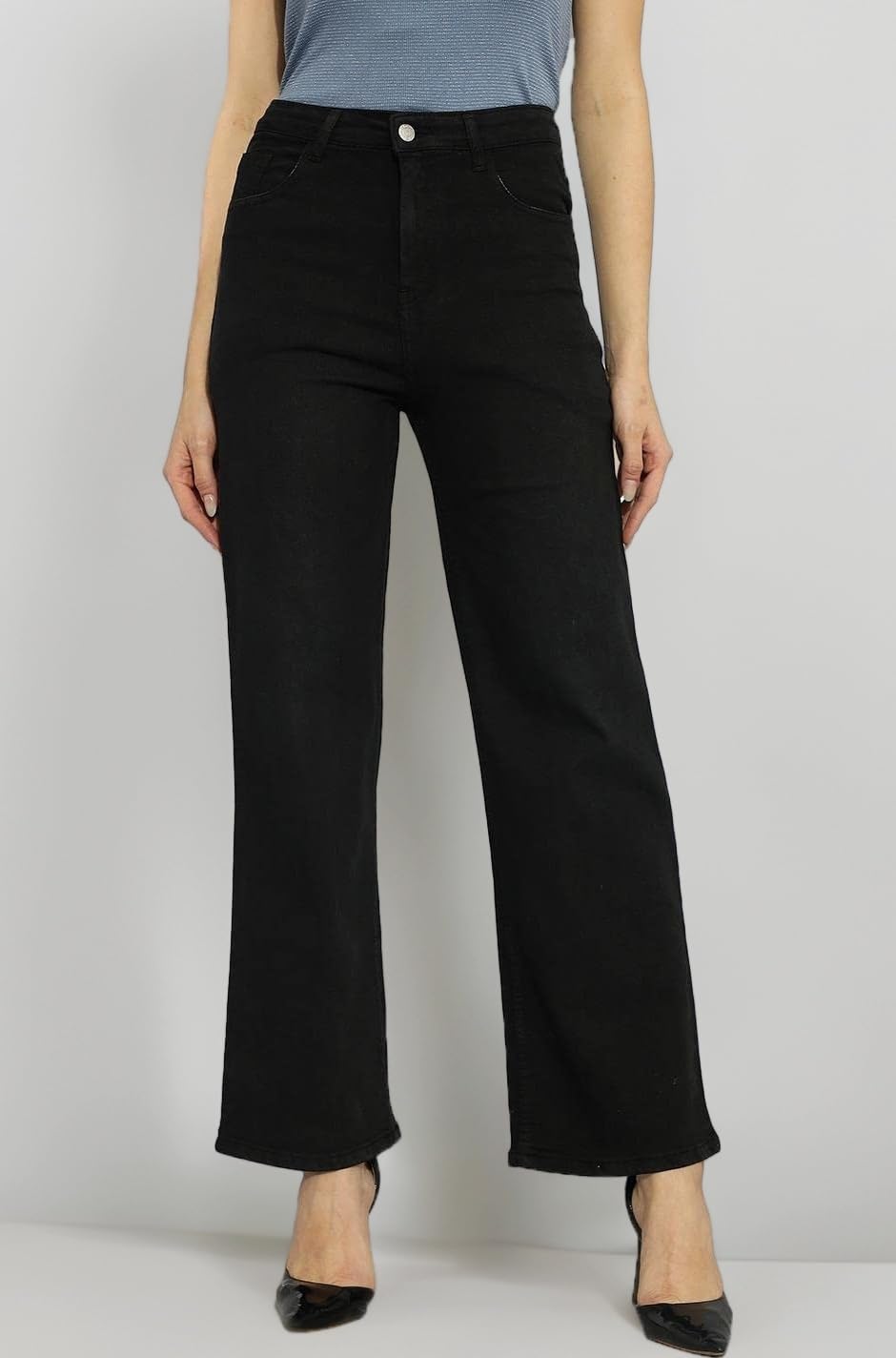 KOTTY Women's High Rise Cotton Lycra Blend Ankle Length Relaxed Fit Jeans