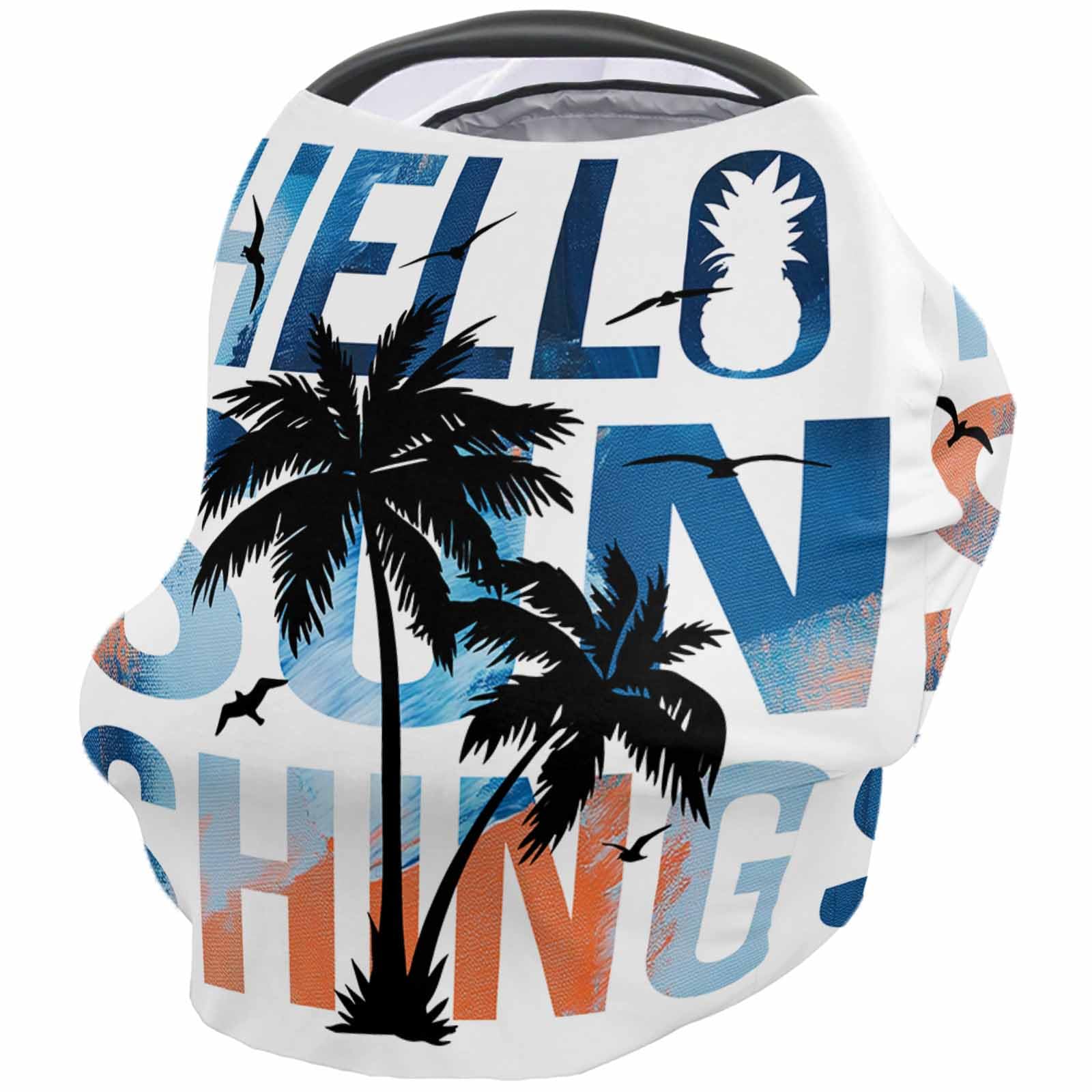 Orange Blue Coastal Nursing Cover for Breastfeeding Scarf, Summer Hello Sun Palm Tree Silhouette Baby Car Covers Super Soft Multi Use for Canopy Shopping Cart Cover Blanket Stroller Cover