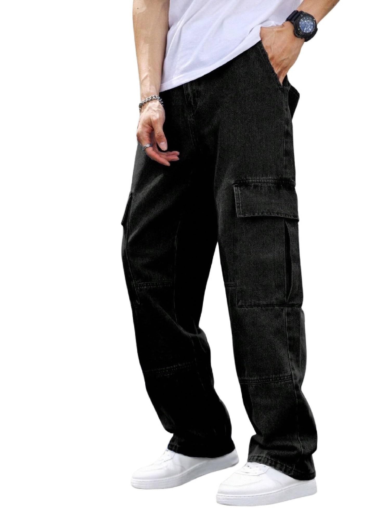 QNIM Men Black Cargo Jeans - Image 1