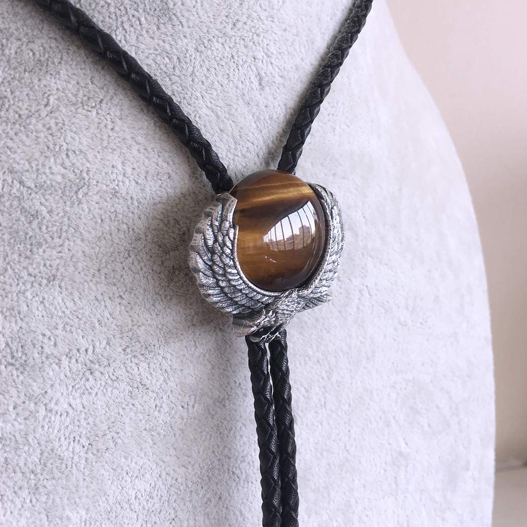 Vintage Fly Eagle W Nature Tiger Eye Stone Bolo Tie Collar de cuero