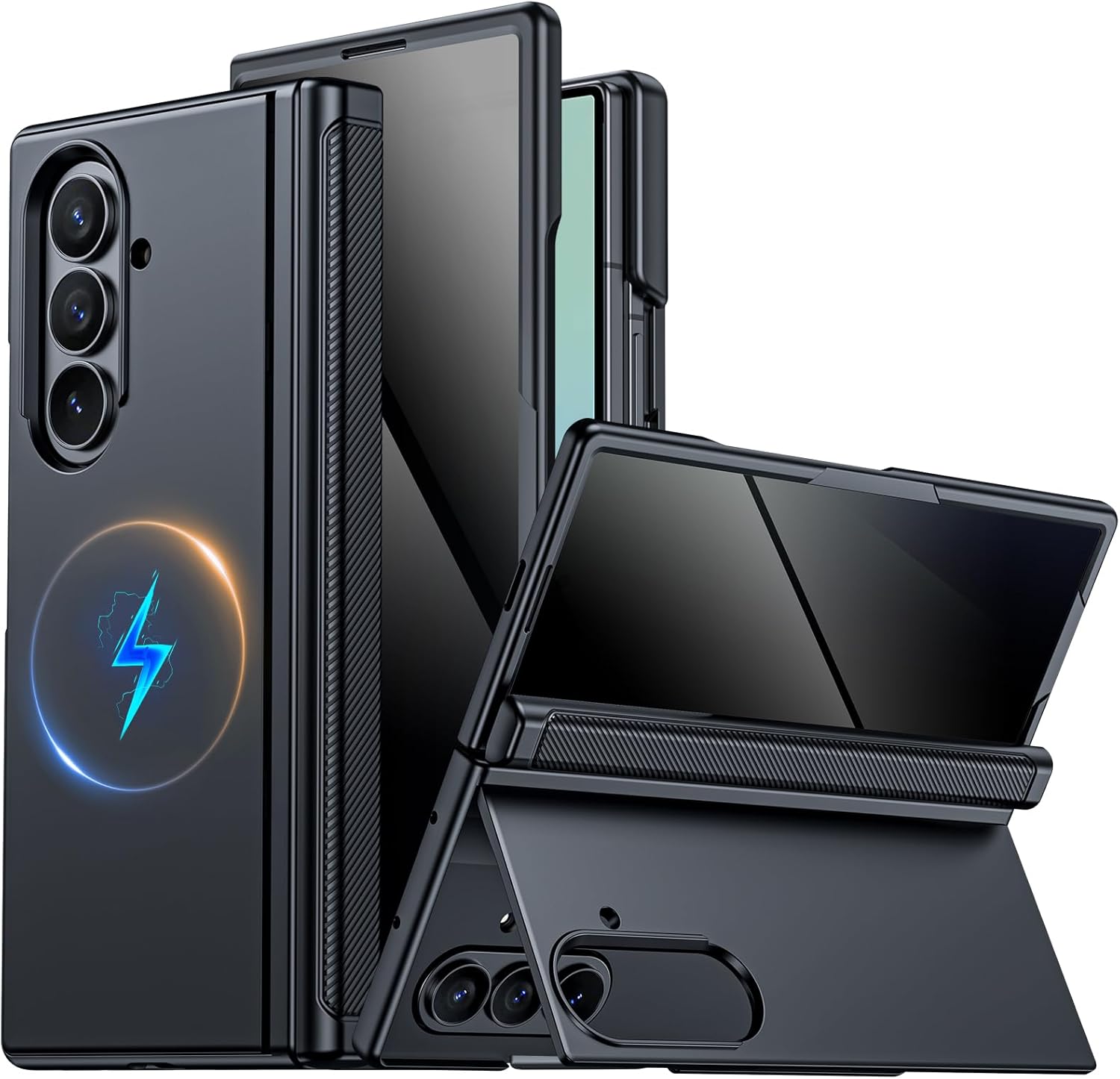 CENMASO Magnetic for Samsung Galaxy Z Fold 7 Case with Stand, Fit for Magsafe, Hinge Protection, Privacy Screen Protector, Built-in Hidden Kickstand, Shockproof Phone Case for Galaxy Z Fold 7-Black