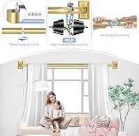 Vista 2 de Barras de Cortina Envolventes Doradas de 28 a 48 Pulgadas: Barra de Cortina de Ventana Ajustable de Servicio Pesado Opaca para Oscurecimiento