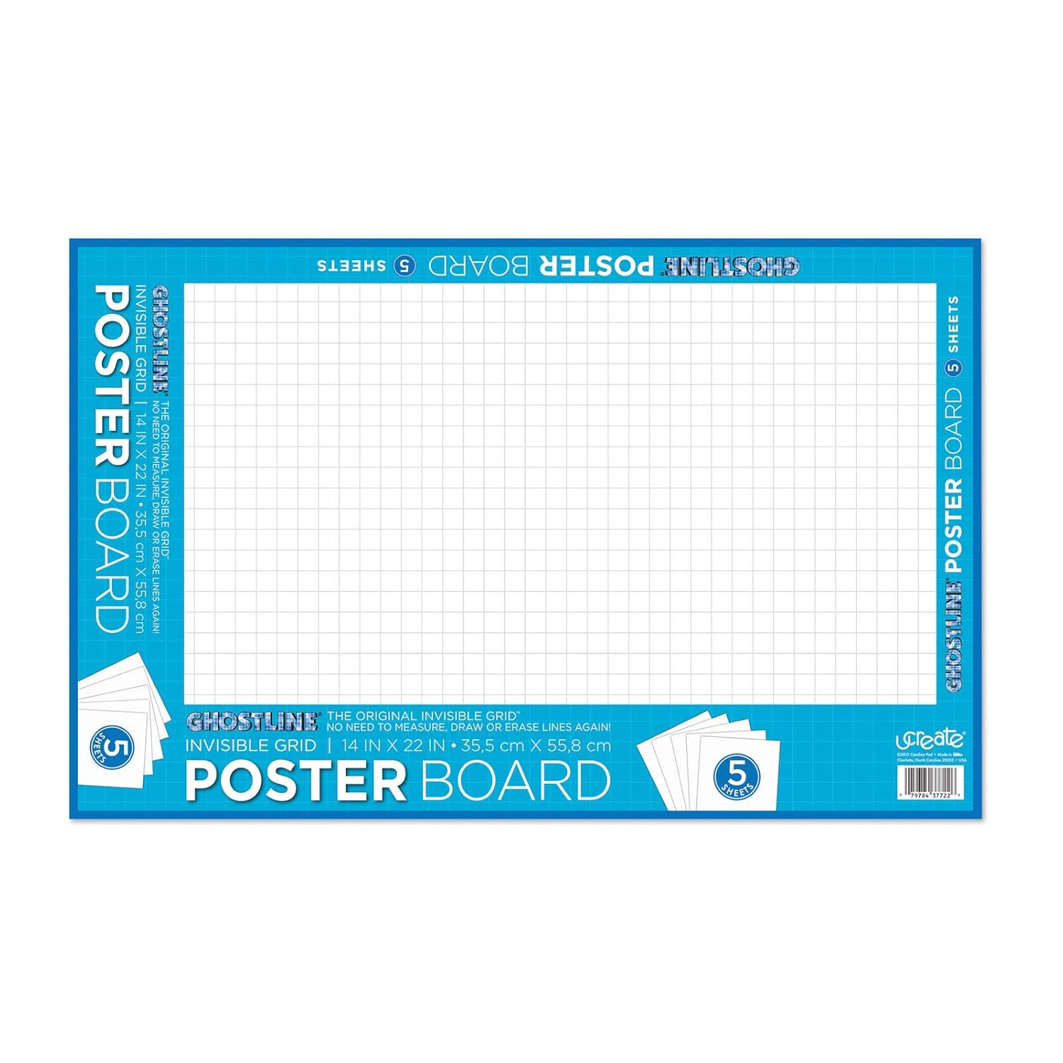 Ghostline Poster Board, White, 14" x 22", 5 Sheets/Pack