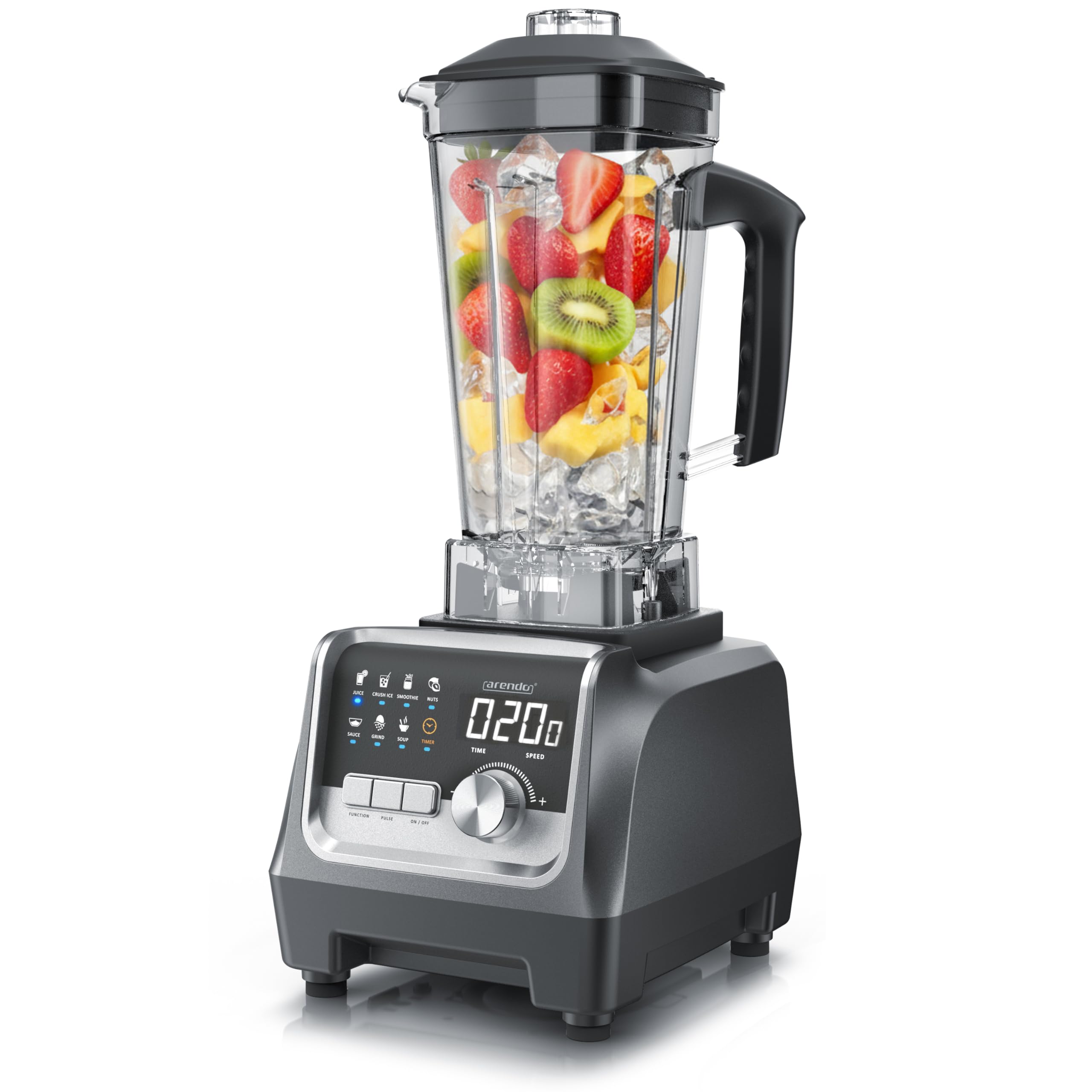 Arendo – Hochleistungsmixer 2000 Watt - Standmixer Edelstahl - 2 Liter Fassungsvermögen – mit Display - 9 Geschwindigkeitsstufen – hochwertige Edelstahl-Messereinheit – 3 voreingestellte Programme