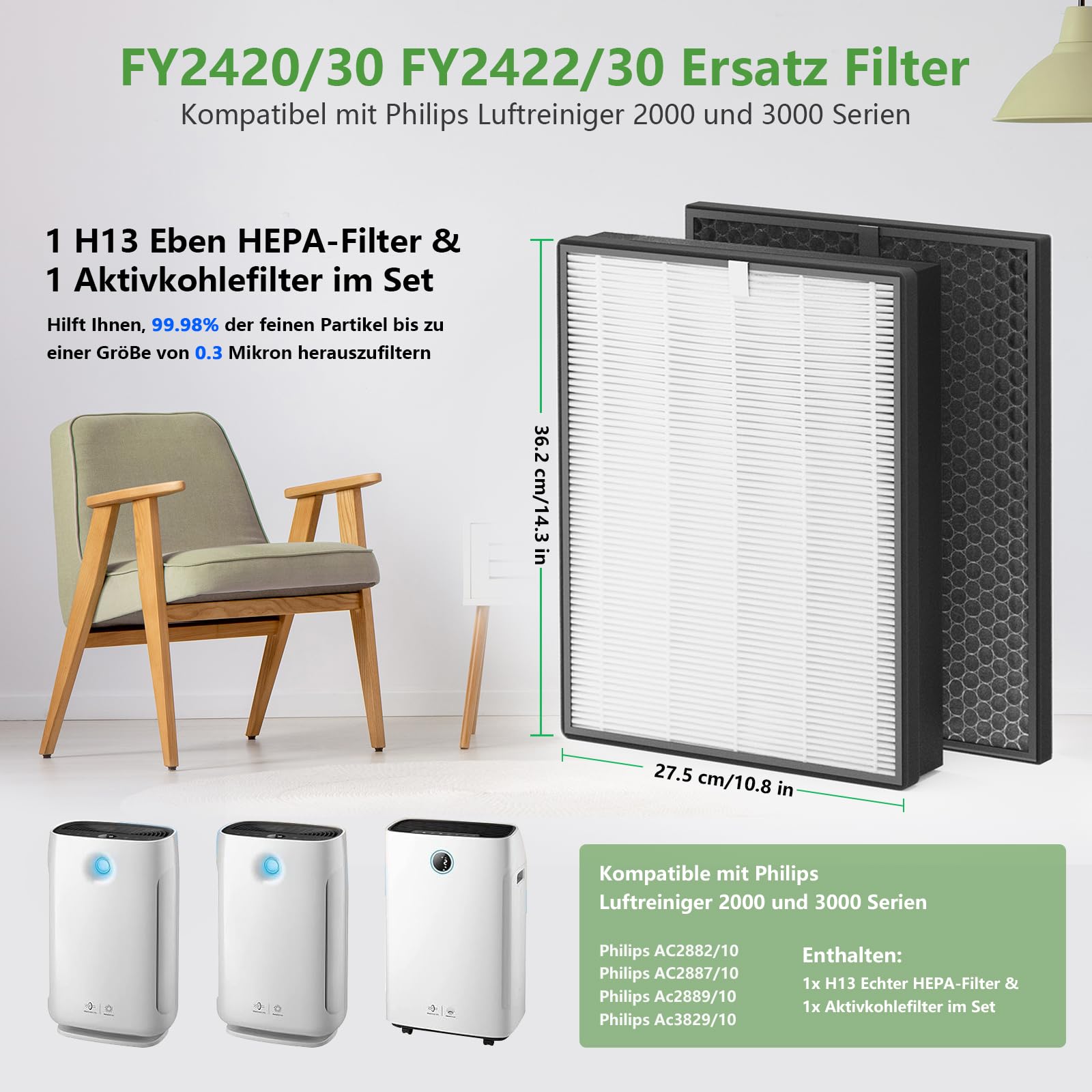 Rowenta Eclipse QU5030F0 2-in-1 Air Purifier, Ventilates and Filters Air, Fine Particles, 32 dB (A), Powerful, Oscillation, 12 Speeds, Timer, Delay Start