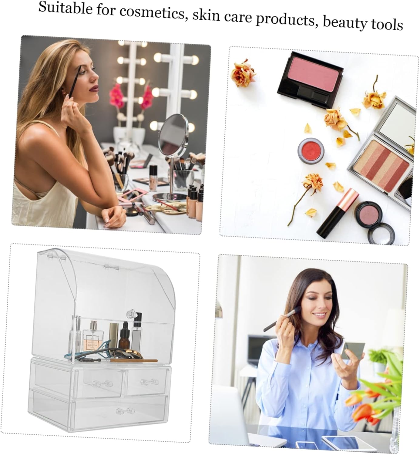 Acrylic Cosmetic Storage Box Lid Desktop Organizer Display Case Space-saving Desktop Stylish Decorative