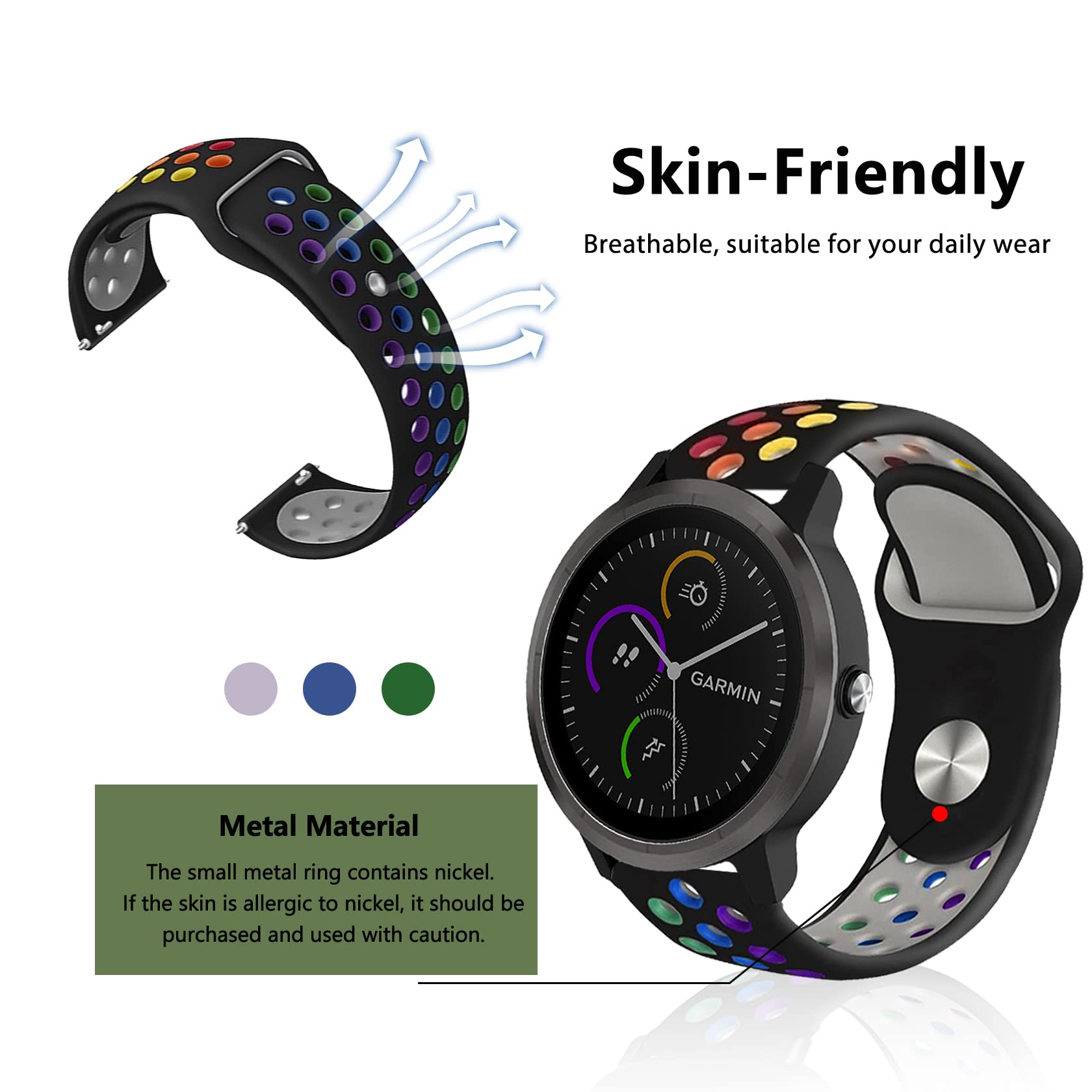 Cinturino Nylon 20mm Per Garmin (Approach S50, Forerunner 570, Vivoactive 6, 165) E Altri – Regolabile, Intrecciato, Blu – Ricambio Elastico E Traspirante - 3