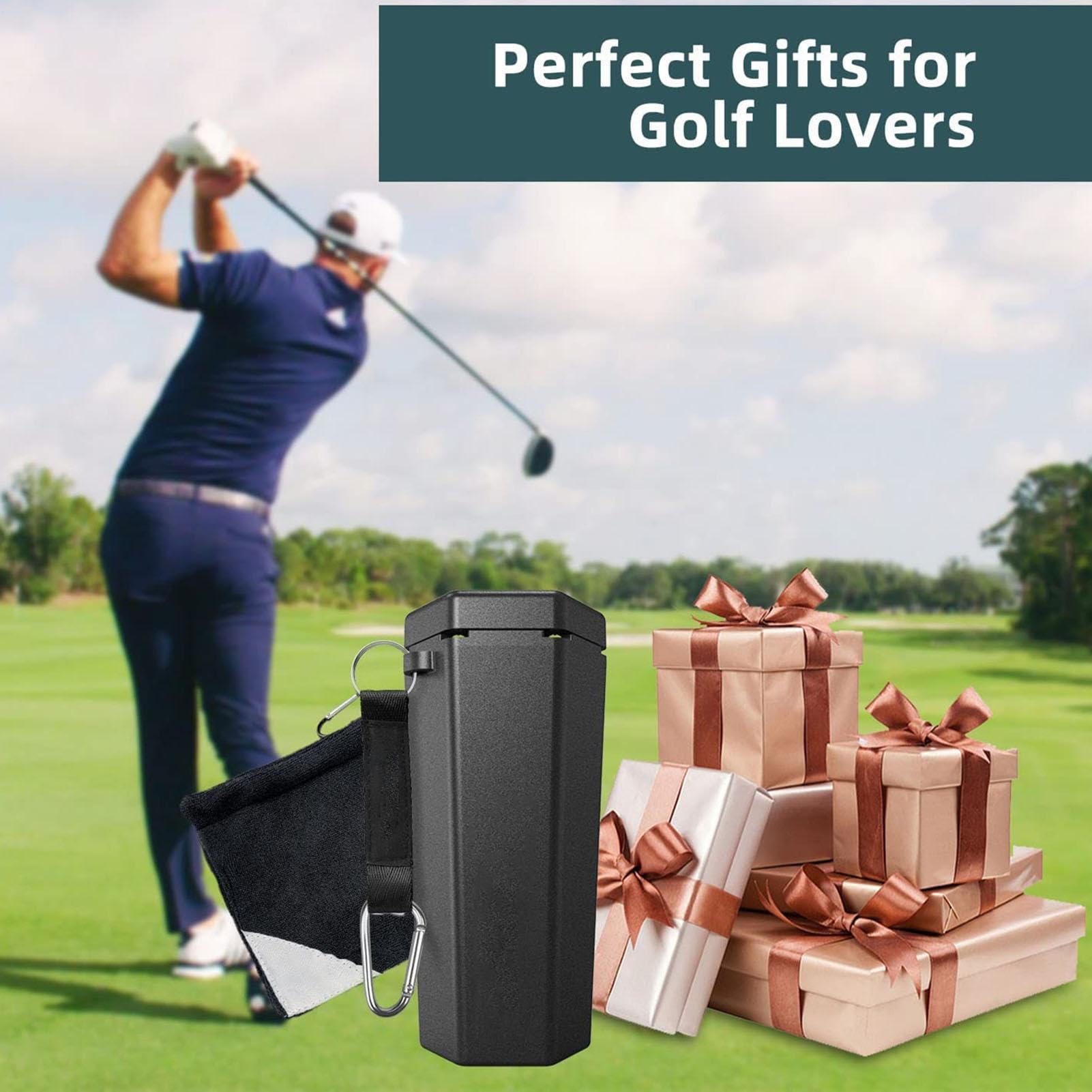 Golfballreiniger mit Handtuch, Premium-Reinigungswerkzeug für Tasche oder | Wagen, kompaktes Reinigungsset, Geschenk für Männer, Frauen, Golfer, Golfplatzübungen