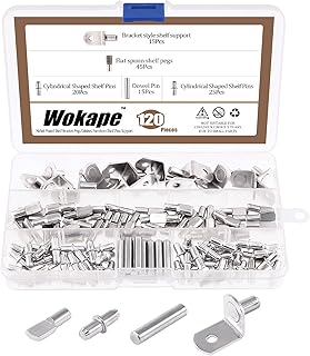 Wokape 4 Styles Shelf Pins Kit, 120Pcs Nickel Plated Shelf Pins Sets Bracket Pegs Cabinet Furniture Shelf Pins Support Assortment for Shelf Holes, Bookshelf, Garden Shelf, Table and Chair Corner