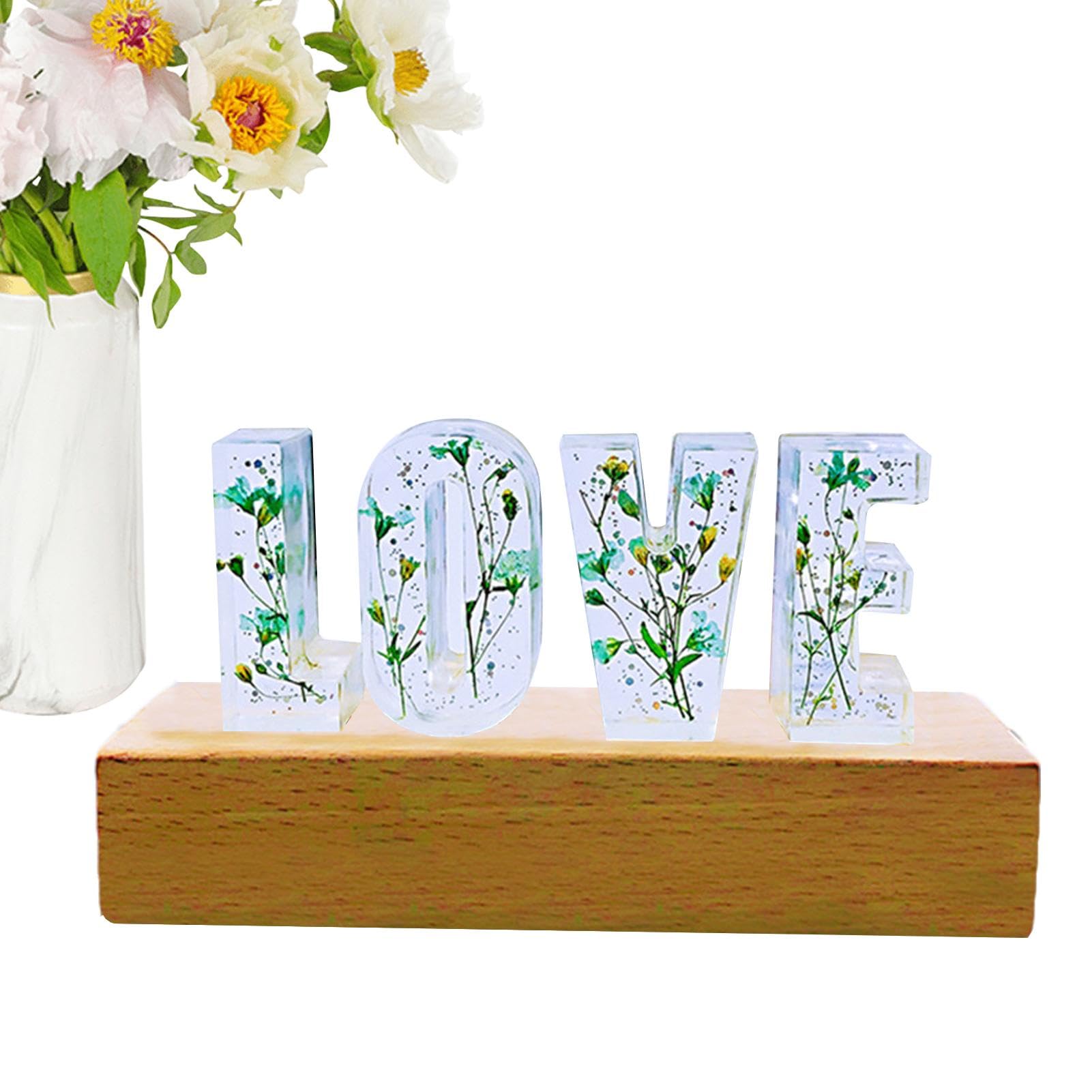 PUCHEN Floral Resin Nightlight - Cute Floral Letter Lamp for Bedroom,Cute Decorative Letters Lamp Bedroom Decor, Floral Resin Car Art Ornaments for Wedding Holiday