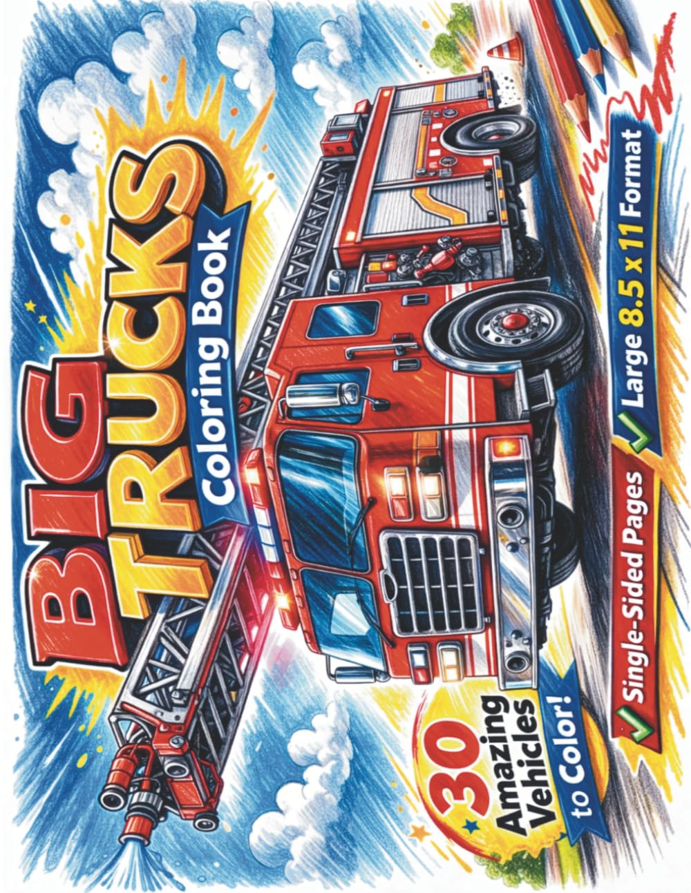 Big Trucks Coloring Book: Coloring Book for Kids and Adults | 30 Detailed Trucks, Construction, Agricultural, and City Vehicles | A Fun, Relaxing, and Creative Activity Book