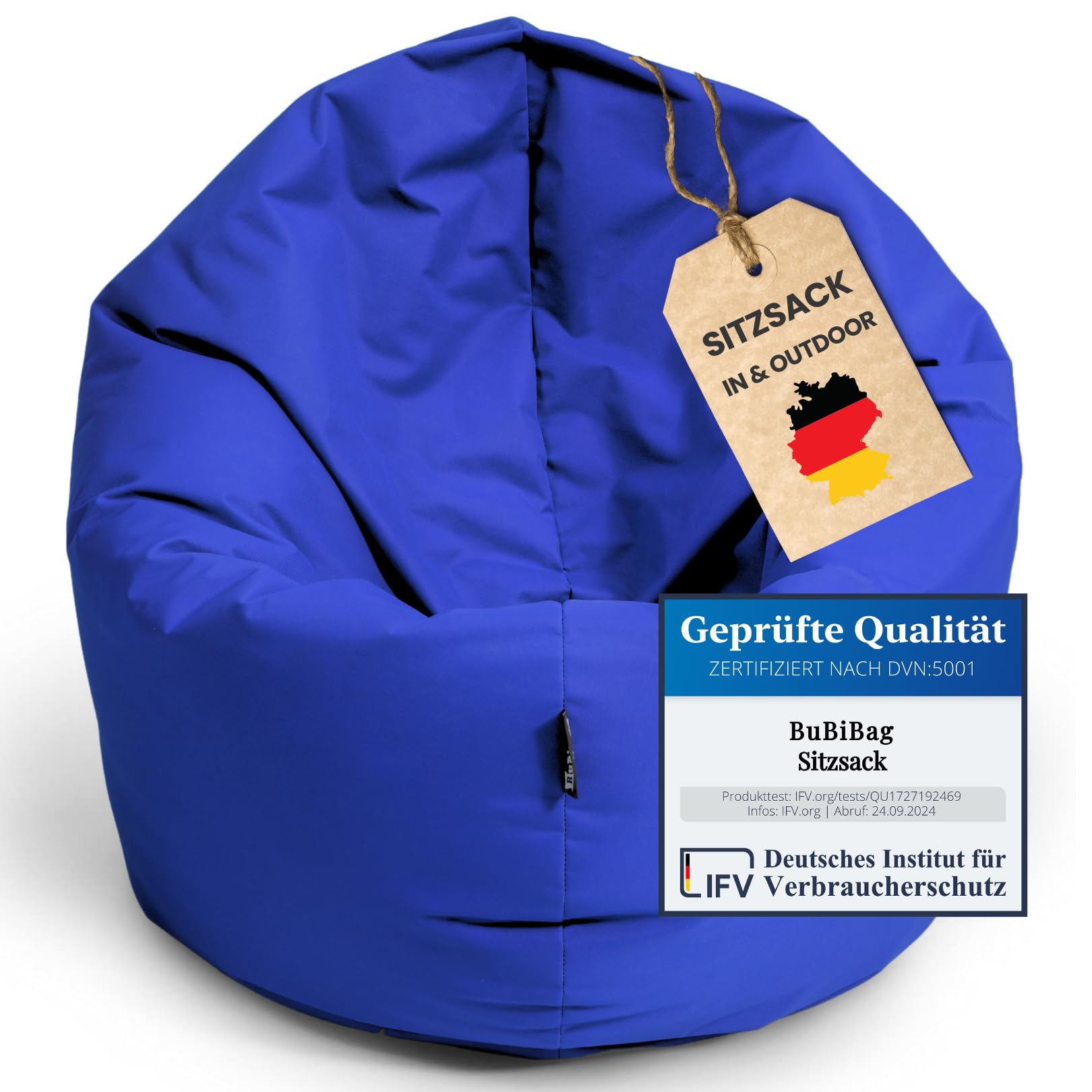 BuBiBag 2in1 Sitzsack L - XXL mit Füllung für Kinder & Erwachsene, Gaming Beanbag & Bodenkissen für Indoor & Outdoor Sessel Pflegeleicht & Wasserabweisend XXXL RIESENSITZSACK (Ø 155 cm Blau)
