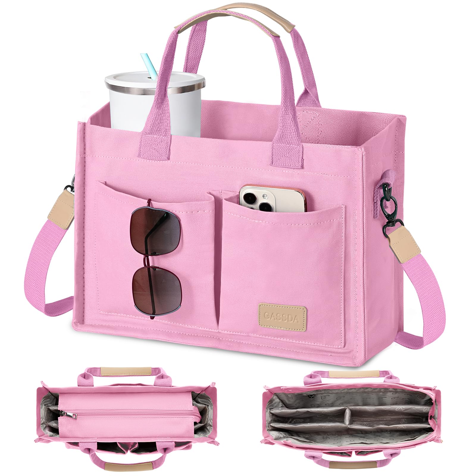 GASSDA Canvas Tote Bag for Women Crossbody Work Purse with Pockets Top Handle Handbag Satchel Bags for Travel Nurse Teacher