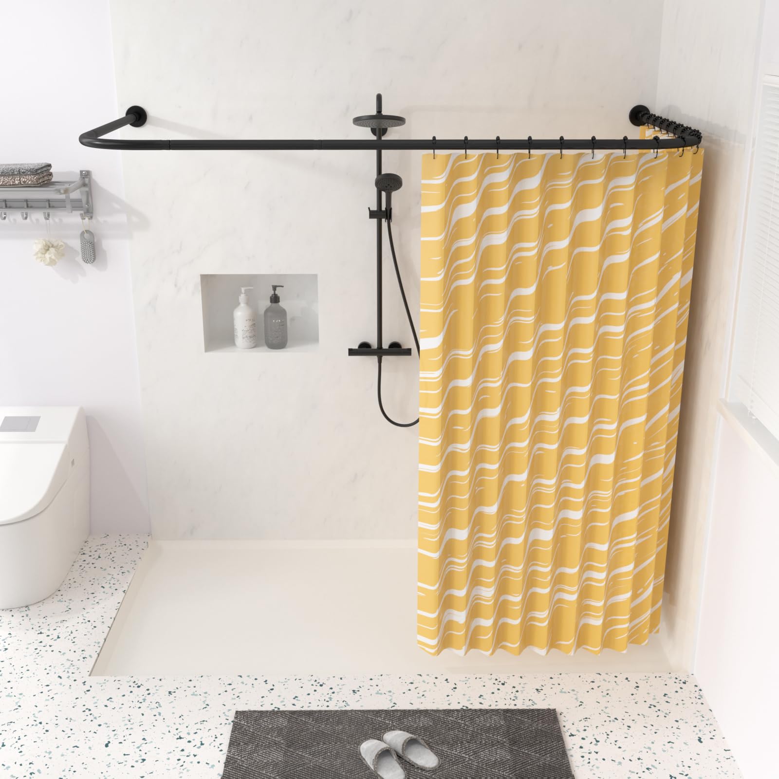 YOFOQ Shower Curtain Rail, U-Shaped, Adjustable Shower Curtain Rod 75x190x75 cm - Image 3