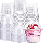 Alaeseje 100 Pack 8oz Plastic Cups with Dome Lids(Hole in the Lid),PET Crystal Clear Cups,Disposable Dessert Cups for Ice Cream,Fruit,Parfait,Pudding,Yogurt,Jelly