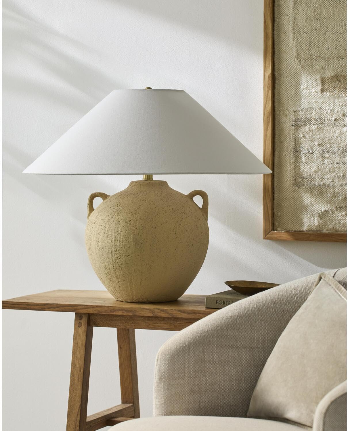 Livabliss x Galey Alix Araya Vintage Clay Jar Table Lamp, 22" H x 22" W x 22" D, Tan