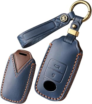 Leather Key Fob Cover Fit for Toyota RAIZE for Daihatsu Rocky 3 Buttons Car Accessories Keyless Smart Remote Key Shell fit for Daihatsu with Keychain Protector-3 ButtonsBlue
