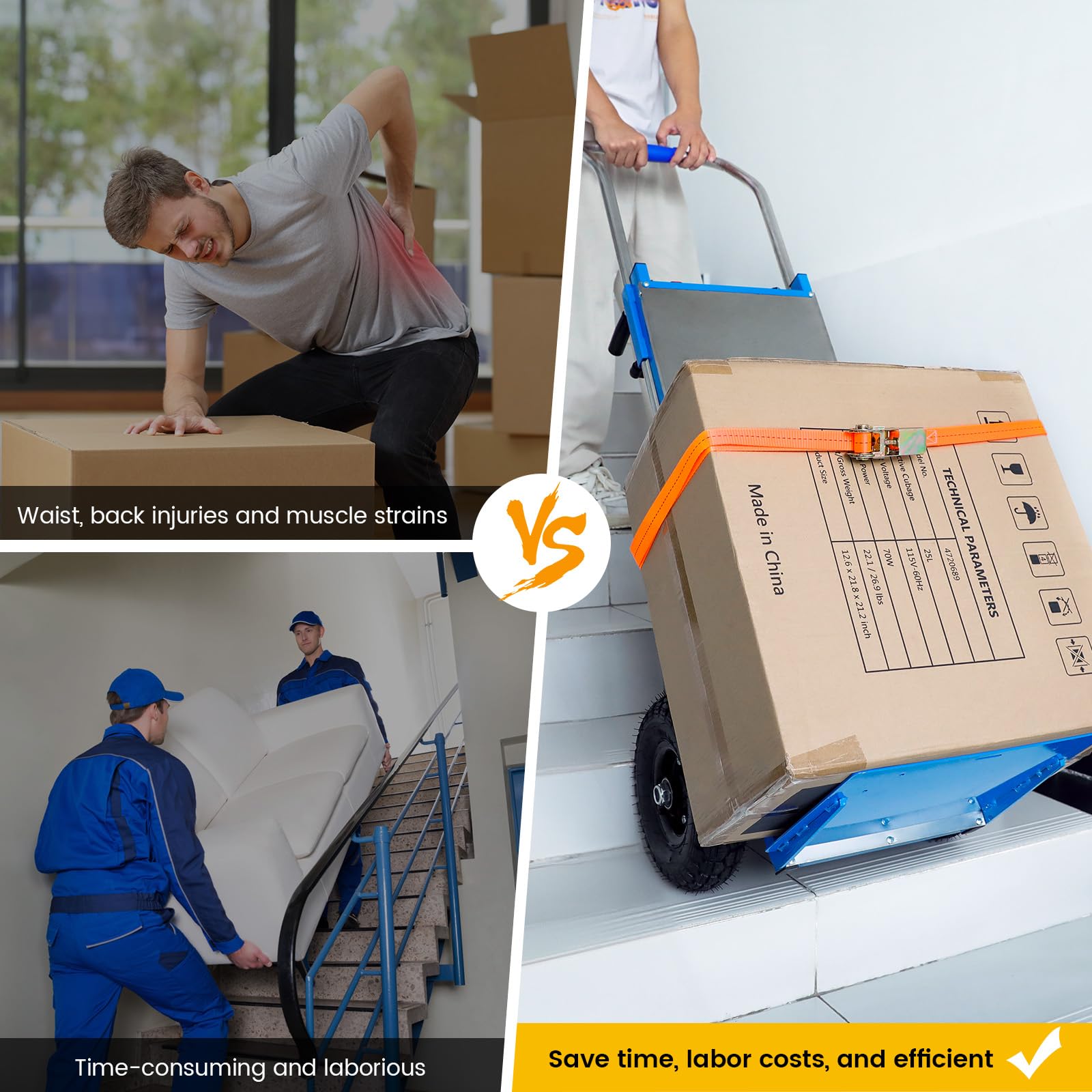 Electric Stair Climbing Dolly, 880lbs Capacity Stair Climbing Hand Trucks, 1200W Powered Electric Dolly Heavy Duty Cart, with Folding Handle & Solid Wheel & 4M Safety Rope