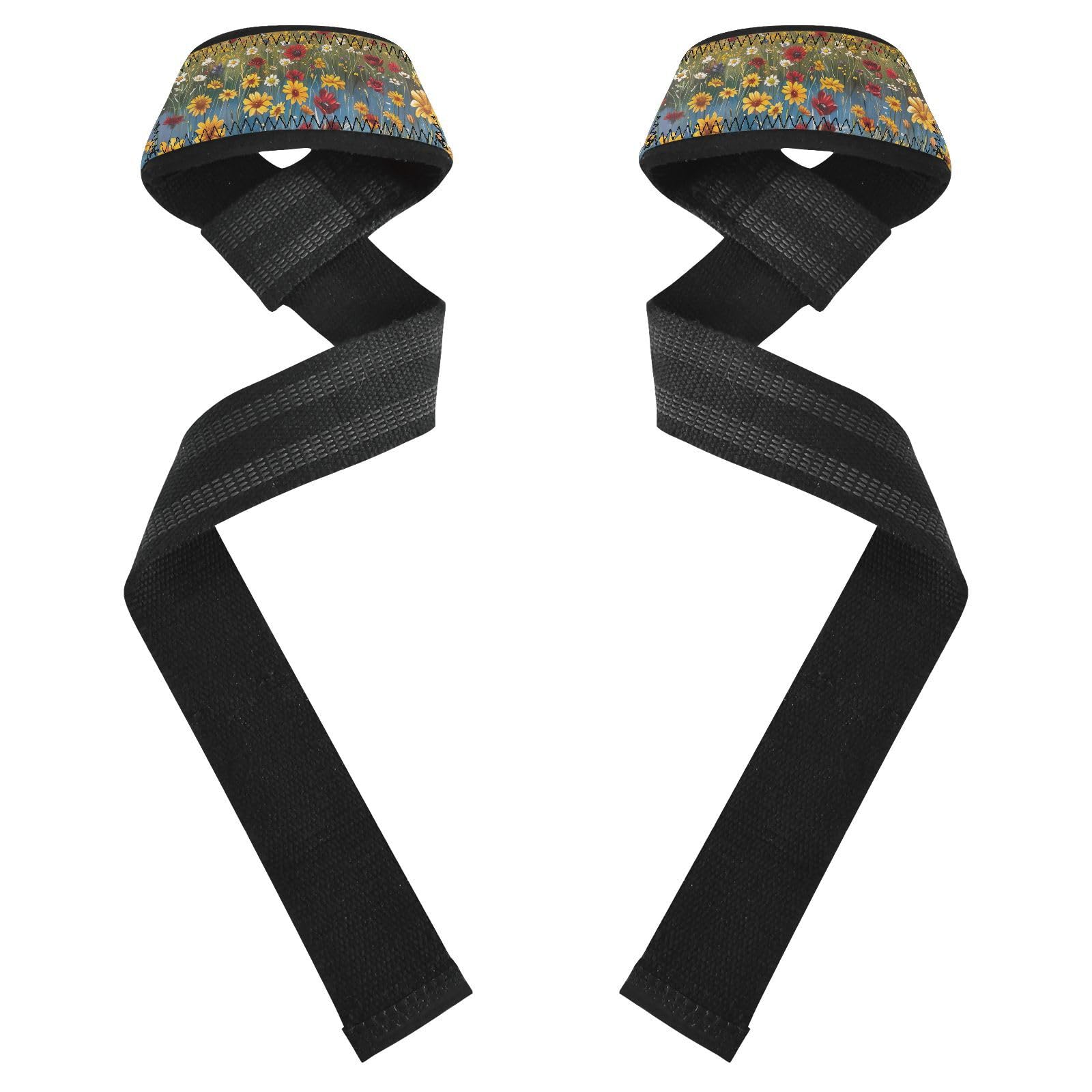 Nander Manshan Wildflowers Wrist Straps for Weightlifting,Lifting Straps with Neoprene Cushioned Wrist Padded and Anti-Skid Silicone for Strength Training,Bodybuilding,Deadlifting