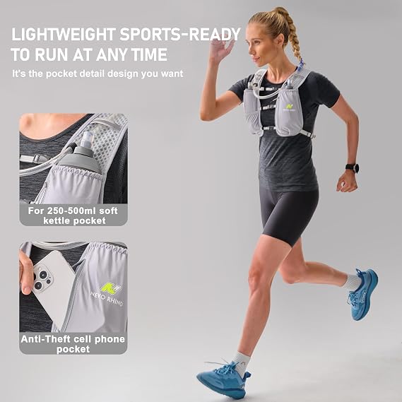 N NEVO RHINO Running Hydration Vest for Women with 1.5L Water Bladder | 5L Small Running Backpack - Lightweight Breathable Hydration Vest for Hiking Trail Running Cycling Marathon for Women