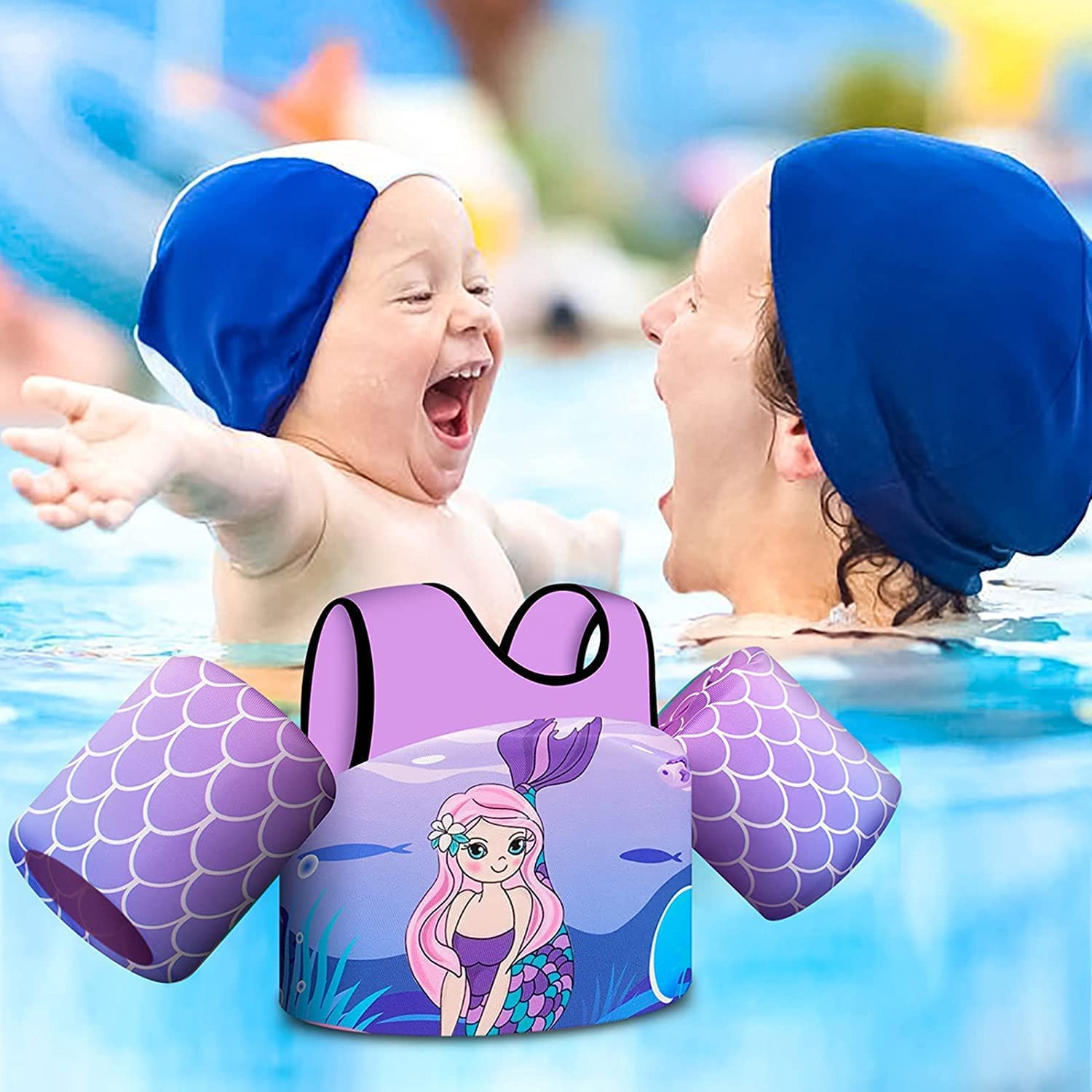 Cute Printed Cool Beach/Pool Party Float Arm Bands Swimming Training Vest Life Jacket for Baby Girls from 2 to 6 Years 22 to 55 lbs (Pack of 1, Pink) (RED) 2