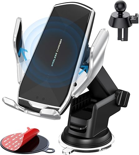 Soporte de teléfono para automóvil, sensor inteligente de sujeción automática de 10 W, Qi de carga rápida, parabrisas delantero para salpicadero,