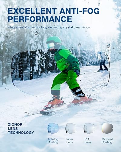 Miniatura 4 de ZIONOR XMINI Gafas de esquí o snowboard para niños y niñas Gafas para la nieve con protección de rayos ultravioleta, no se empañan, con lente