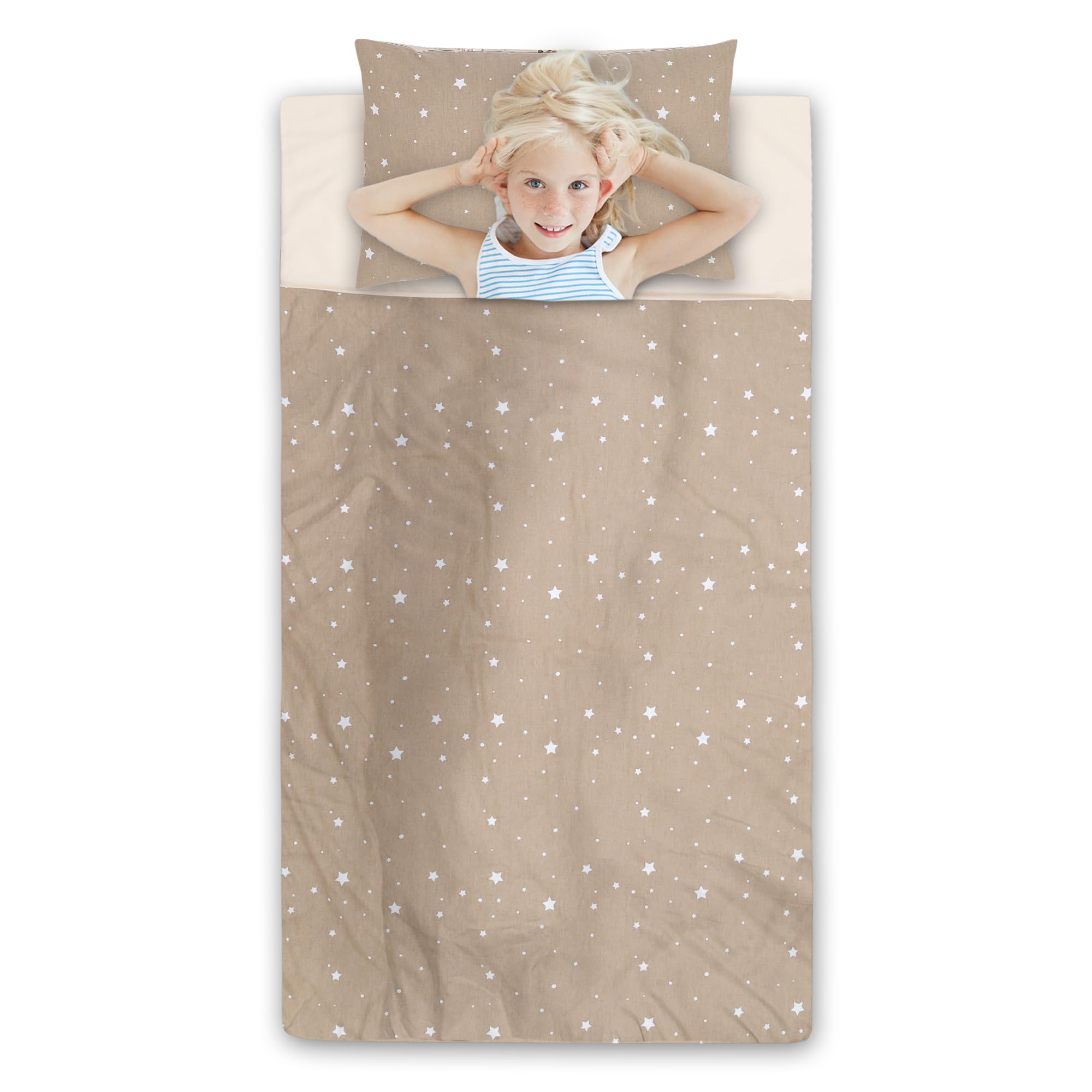 Sacco a pelo per bambini con cuscino e cerniera per bambini da 3 a 7 anni - 140 x 75 cm sacco a pelo per interni per asilo e scuola materna con coperta integrata Oeko-Tex