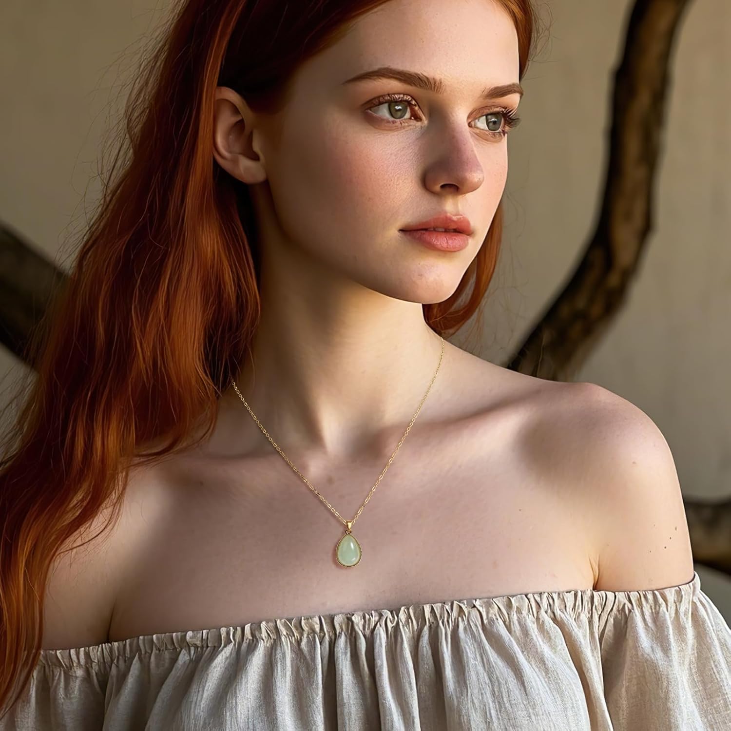 14K Gold Plated Jade Necklace for Women- Teardrop Green Jade Pendant Necklace, Meaningful Jade Jewelry Green Stone Necklace for Gift - Image 2