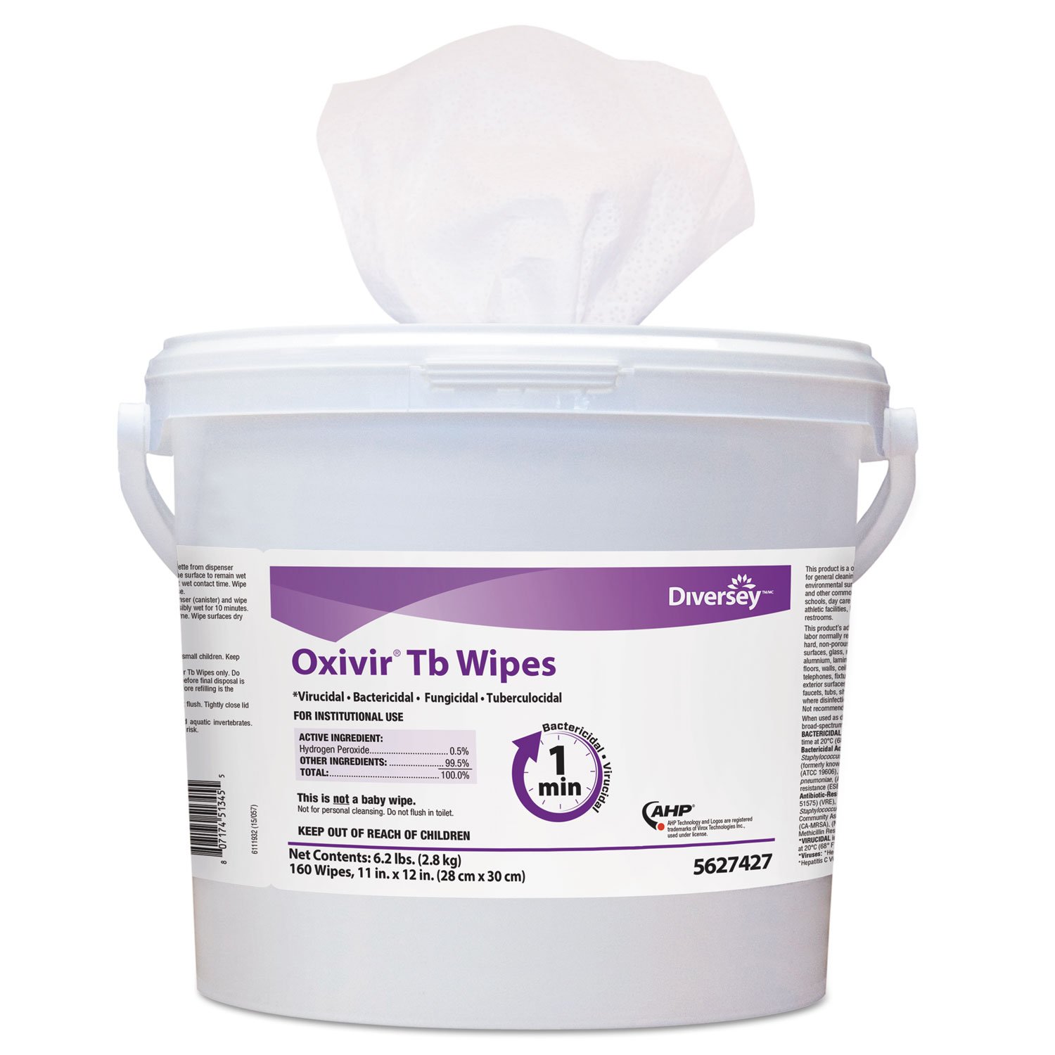 Diversey 5627427 Oxivir TB Disinfectant Wipes 11 x 12 White 160/Bucket 4 Bucket/Carton