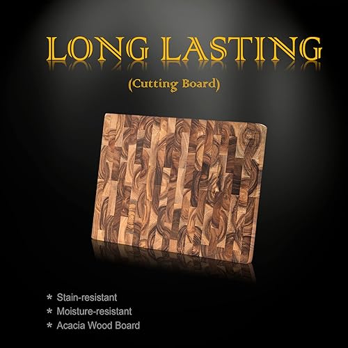 Miniatura 7 de Tabla de cortar de grano final, tabla de cortar de madera de acacia con pies antideslizantes, 16 x 12 x 1 pulgadas, tabla de cortar de madera gruesa