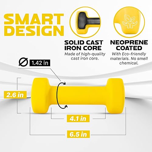 Miniatura 2 de Yes4All Neoprene Coated Dumbbell Hand Weight Sets of 2 - Multiple Weight Options with 15 Colors, Anti-roll, Anti-Slip, Hexagon Shape