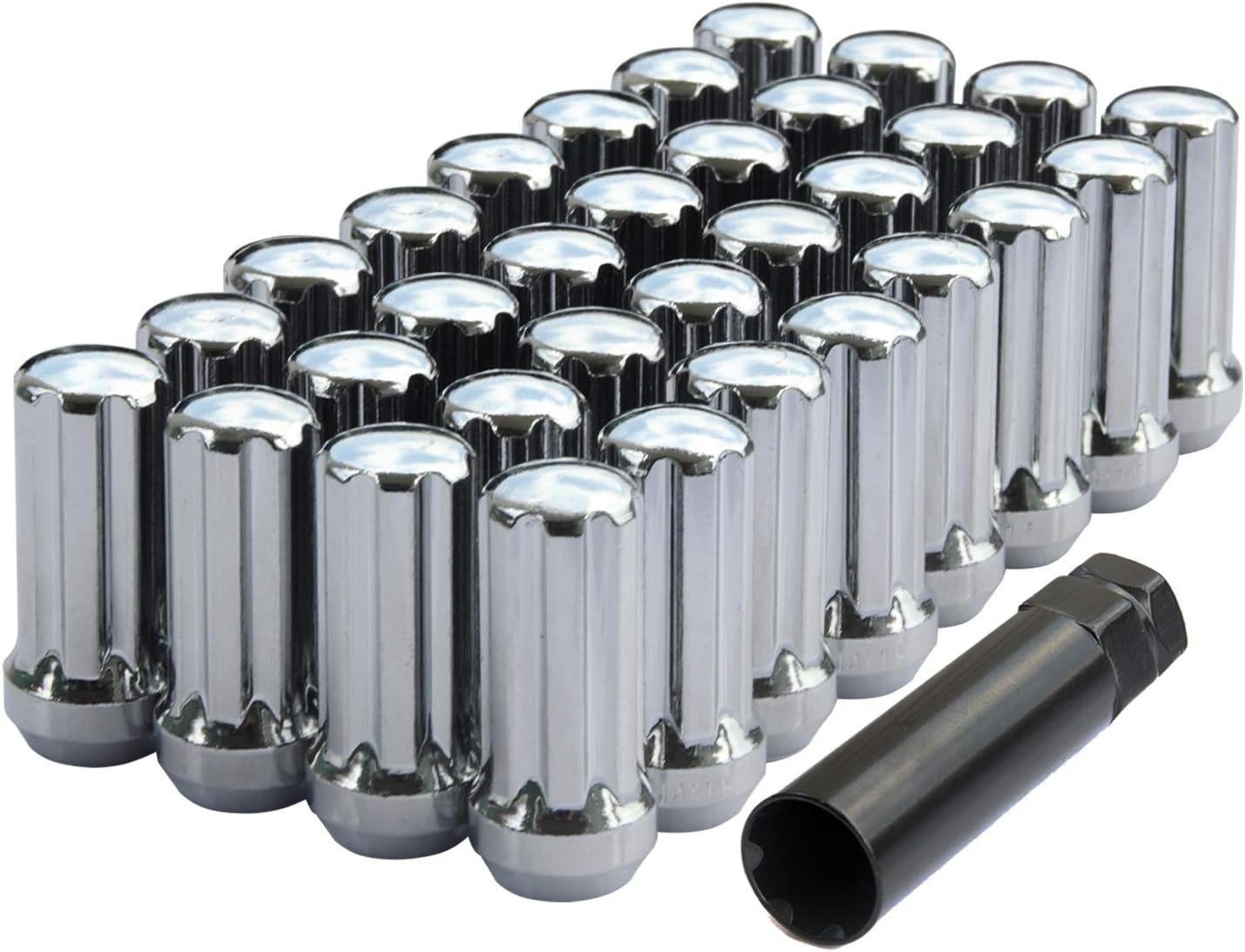 DCVAMOUS 32 PC 9/16"-18 Lug Nuts Chrome 7-Spline Compatible with Dodge 8 Lug Aftermarket Wheels - 9/16 Lugnuts 2" Tall Cone Seat with Key for 1994-2010 RAM-2500 3500 | 1975-1986 C20 K20 C30 K30 J20