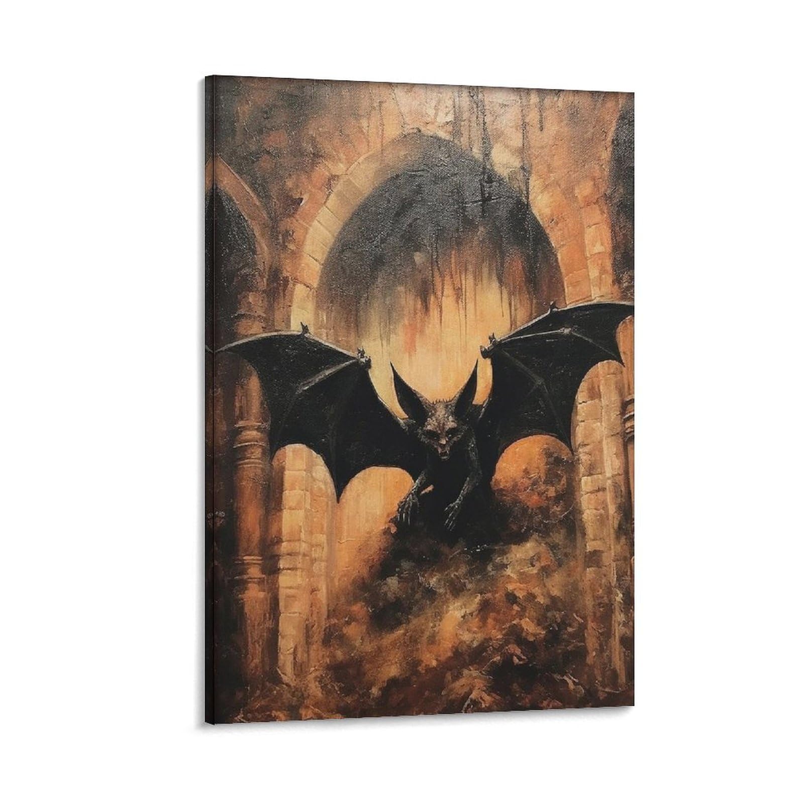 Iisrar Frame Gothic Scary Bat Painting, Halloween Dark Academia Decor, Animal Moody Print, Printable Oil Wall Art Poster For Room Aesthetics Canvas Wall Art Poster And Print 12X18inch(30X45cm)