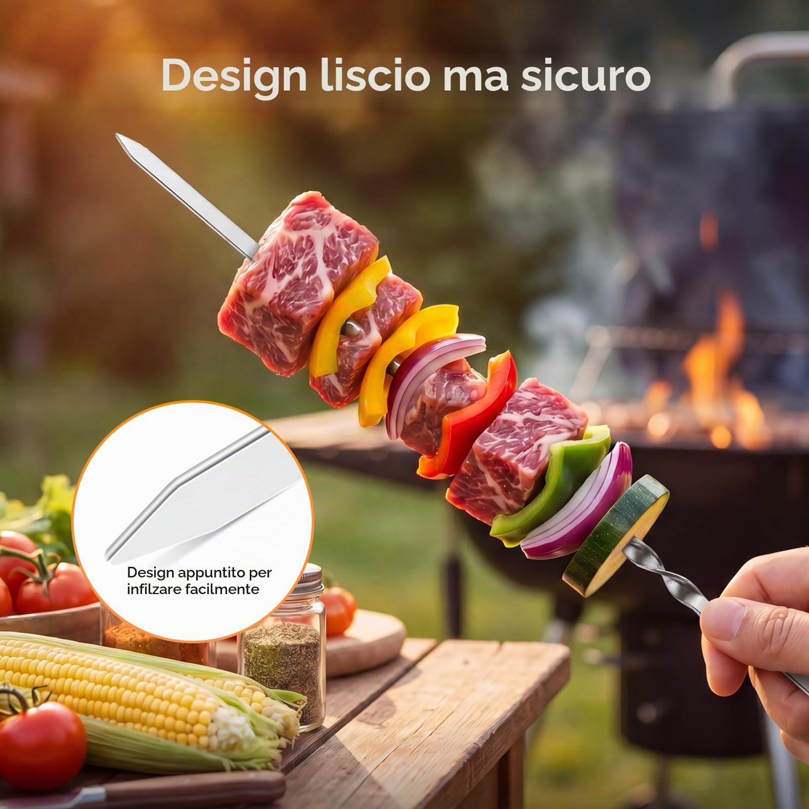 Homealexa Set di Spiedini per Barbecue, Spiedini per Griglia Kabob con Supporto, Accessori per Griglia con 6 Spiedi per Barbecue e Cornice, Accessori per Spiedi di Carne per Barbecue all'aperto