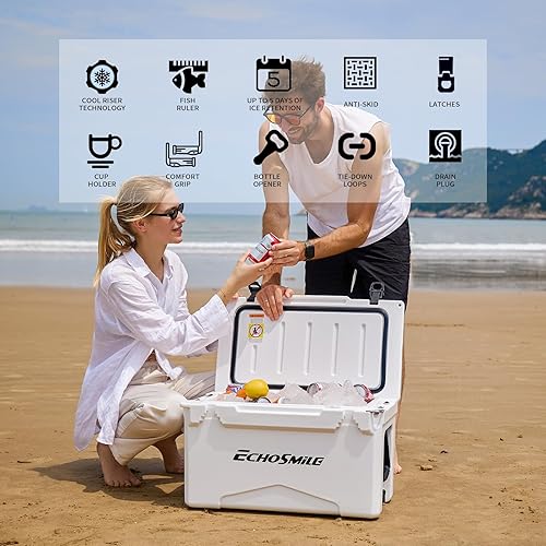 Miniatura 2 de EchoSmile Enfriador rotomoldeado de 2530354075 cuartos de galón, enfriador de hielo Protale de 5 días, traje de baúl de hielo para barbacoa,