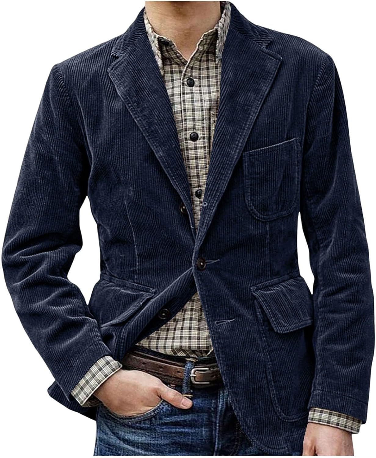 Men's Corduroy Blazer Suit Jacket Single Breasted Vintage Casual Sport Coats with Multi Pockets