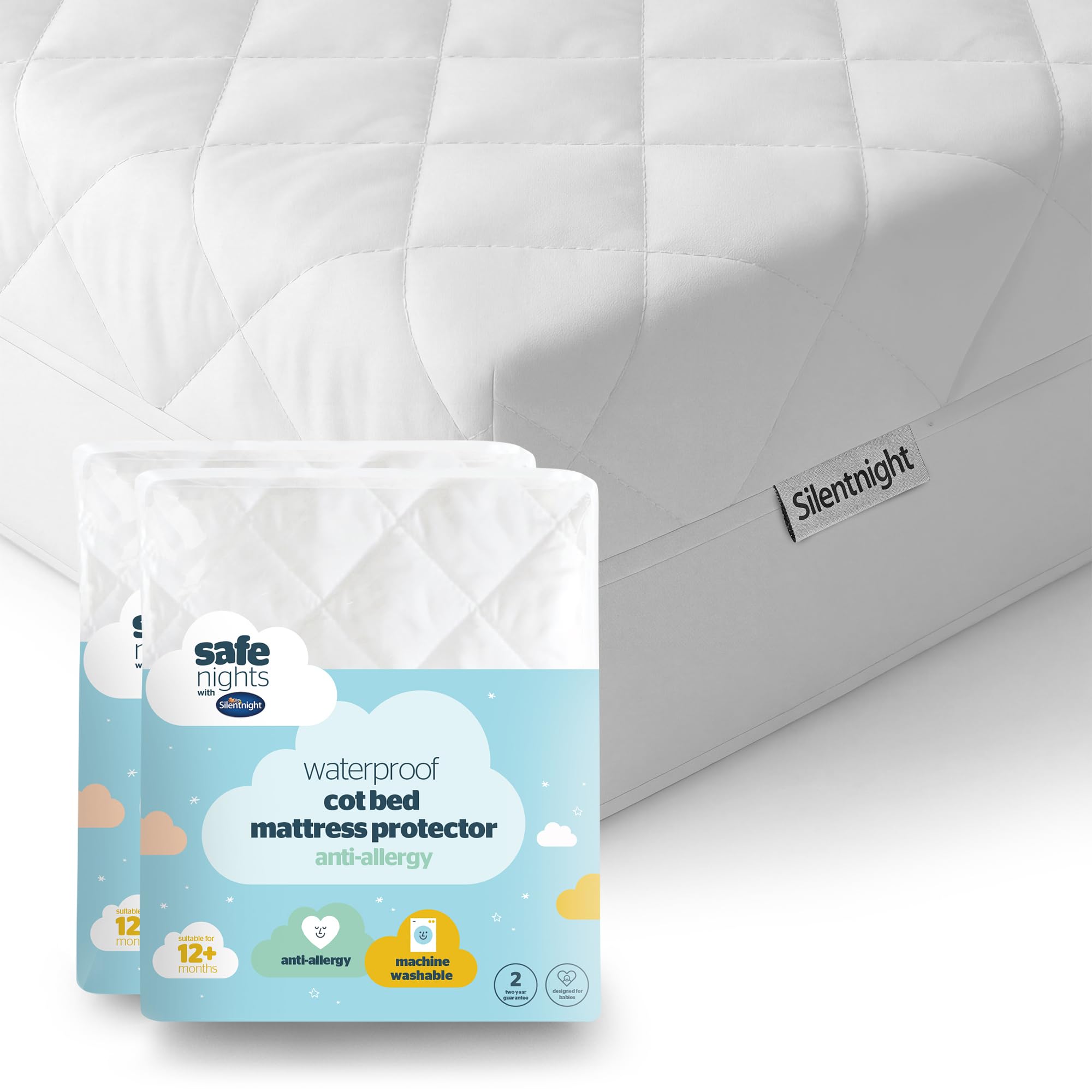 Silentnight Fibre Cot Bed Mattress & 2 Pack Waterproof Protector - Safety & Supportive Comfort Baby Nursery - Breathable Fibres Prevents Overheating & Reduce Sleep Disturbance - 70x140x10cm