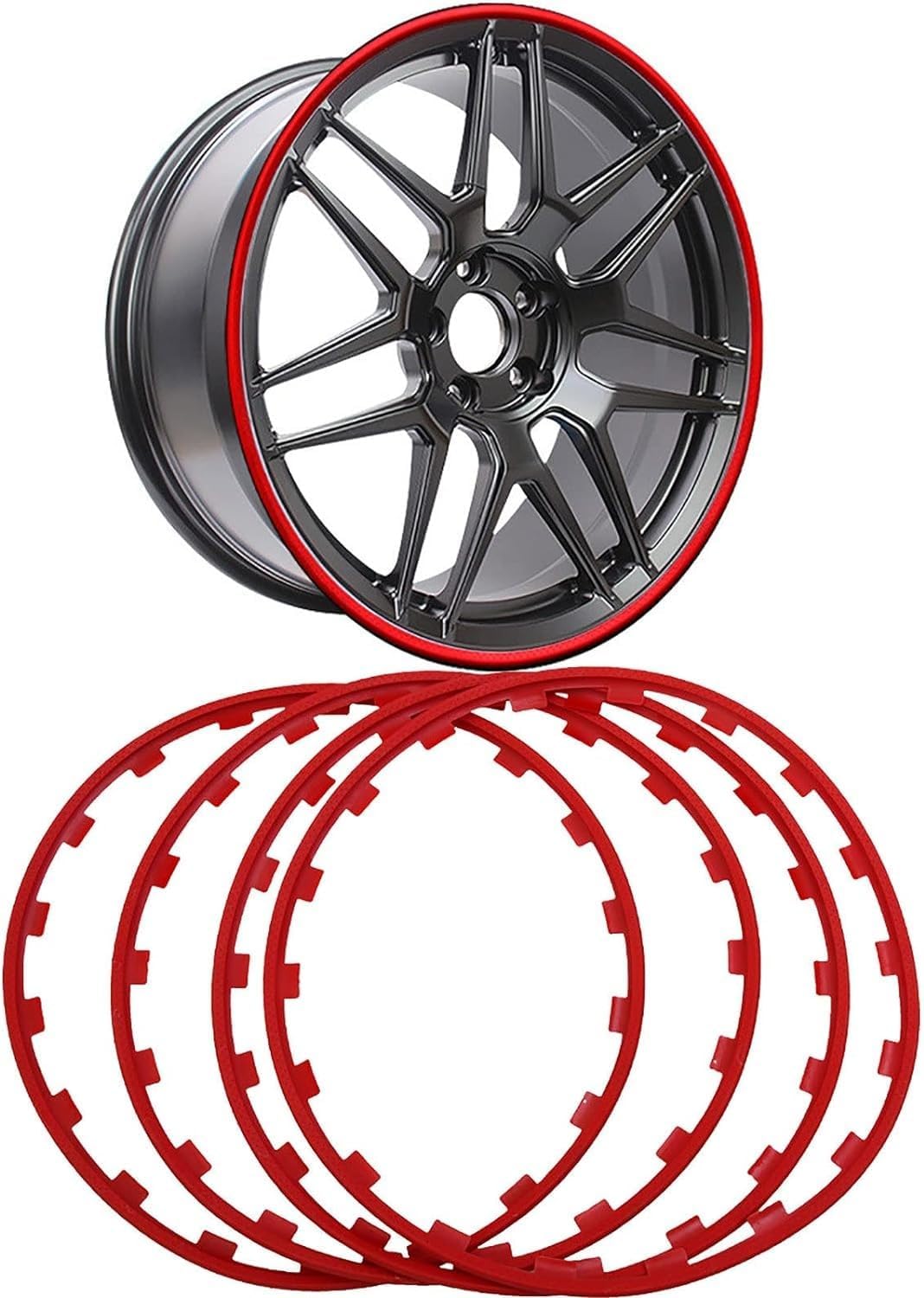 Car Vehicle Wheel Rims for Tesla，Four Piece Protector Ring,Tire Guard Decor, Nylon Anti-Scratch Strip(Color:Red,Size:20in)