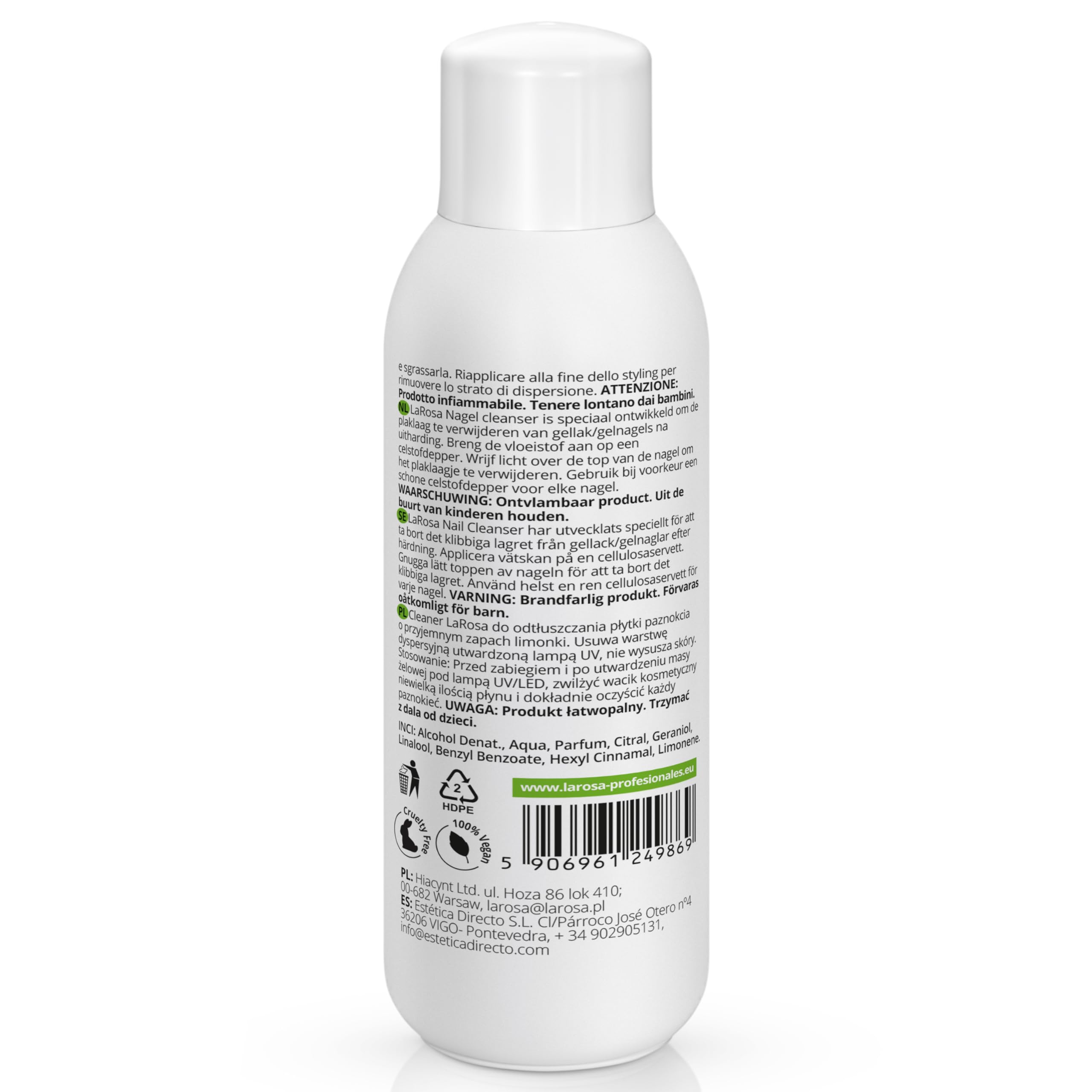 LaRosa Nail CLEANER 500 ml - płyn do odtłuszczania paznokci, idealny do hybrydy, żelu i akrylu