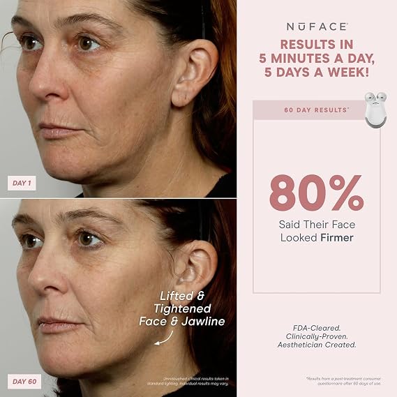 NuFACE MINI Classic Microcurrent Facial Device Kit - Face Sculpting Tool & Neck Tightening Device to Contour & Smooth + Activating Aqua Conductive Gel for Microcurrent Treatment
