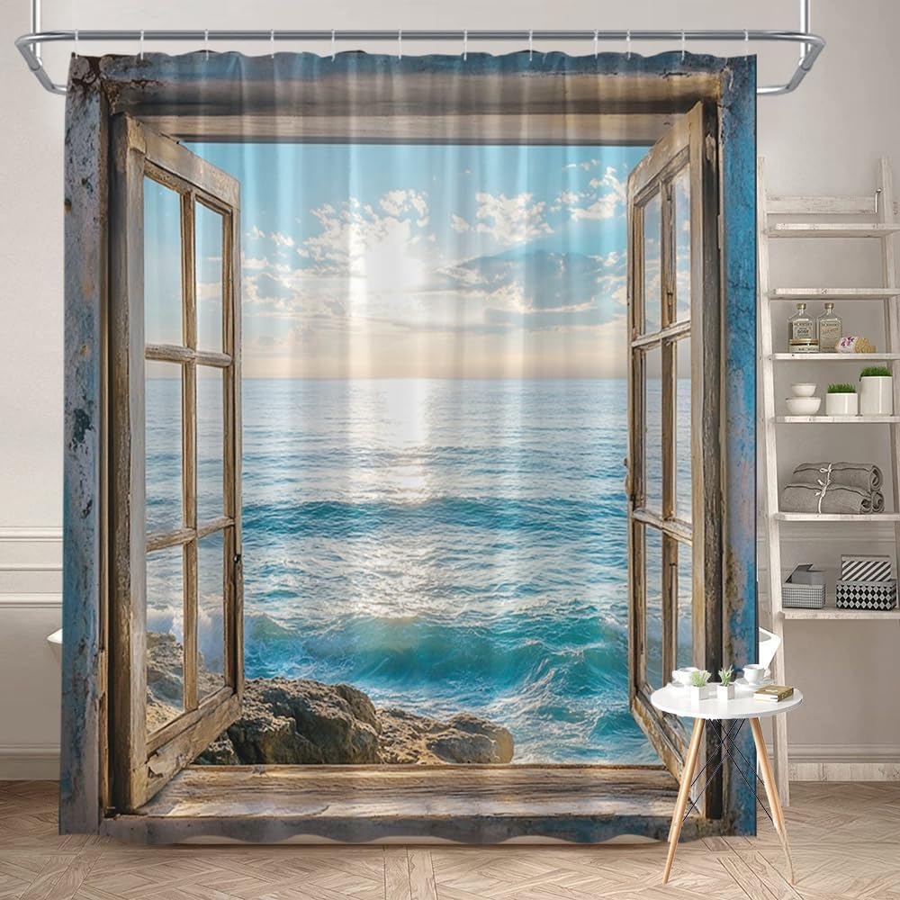 GLWDMB 1 Piece 150x180CM Sunset Over The Ocean Printed Shower Curtain With Hook, Polyester, for Windows And Walls, Bathtub, Bathroom, Machine Washable, All Season Universal