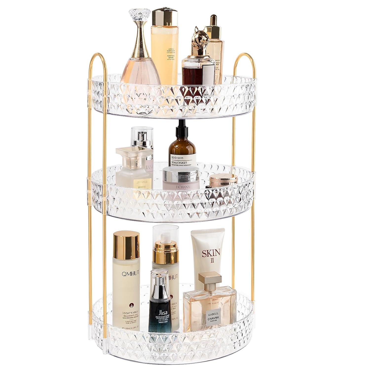 Anyoifax Rotating Makeup Organizer for Vanity, 3 Tier Perfume Skincare Storage for Women, Bathroom Counter Organizer, 360° Spinning Cosmetic Holder for Dresser Countertop, Clear