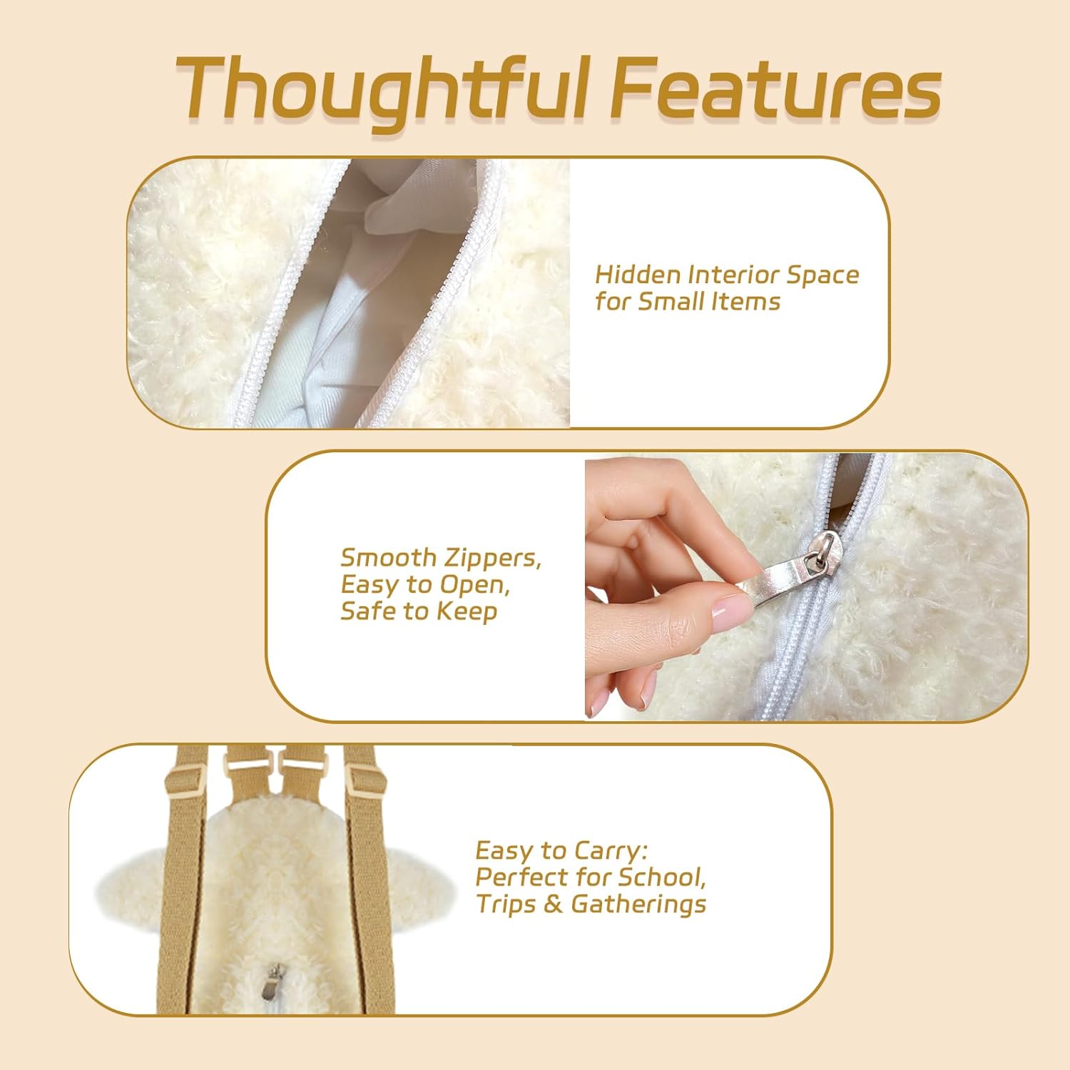 Cute Sheep Plush Backpack for Toddlers - 3D Stuffed Animal Lamb Daypack, Soft Huggable Toy Bag with Adjustable Straps for Kids, Boys & Girls Birthday Easter Gift (Lamb)