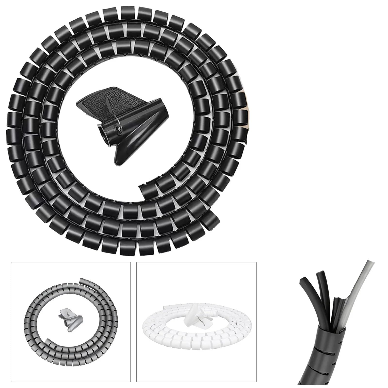 Guaina per cavi a spirale, 2 metri, clip per tubo di stoccaggio, organizer per cavi, protezione per tubi (grigio)