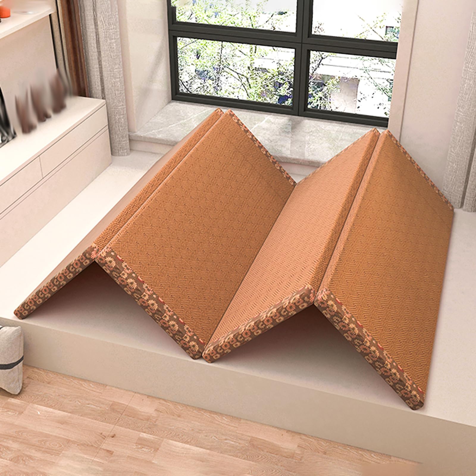 Tatami Tapis en rotin antidérapant et respirant, facile à nettoyer, design pliable confortable pour la méditation, le yoga et l'utilisation en salle de thé