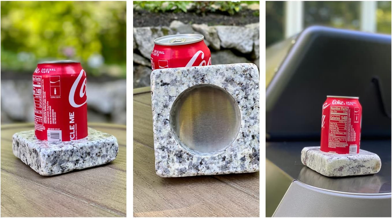 Cool Coaster 6 Piece Set- Includes: Two 4" Square Granite Aluminum-Lined Chilling Coasters, Two 8 oz Glass Tumblers & Two(2) "On the Rocks" Solid Granite Whisky Stones by Sea Stones