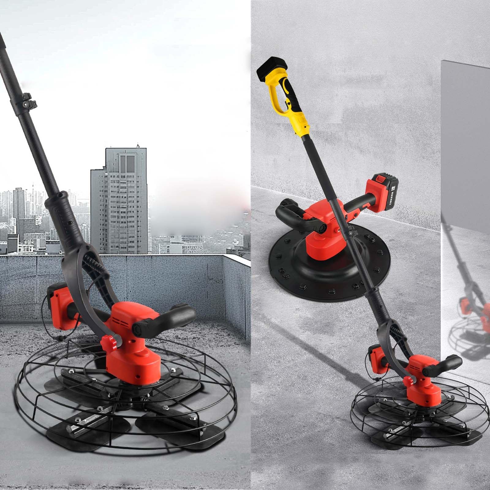Intonacatrice Elettrica Portatile, 40-300 Giri/Min Regolabili, Levigatrice per Pareti, Levigatrice per Pavimenti E Pareti, con Asta di Prolunga + Lama da 45 Cm 30000mah