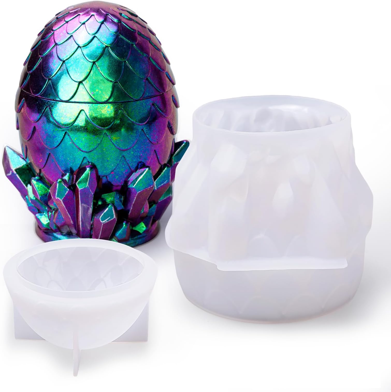 Let's Resin Dragon Egg Mold, Large Jar with Lid and Crystal Cluster Base, Lifelike Dinosaur Egg Silicone Mold for Epoxy Resin, DIY Craft