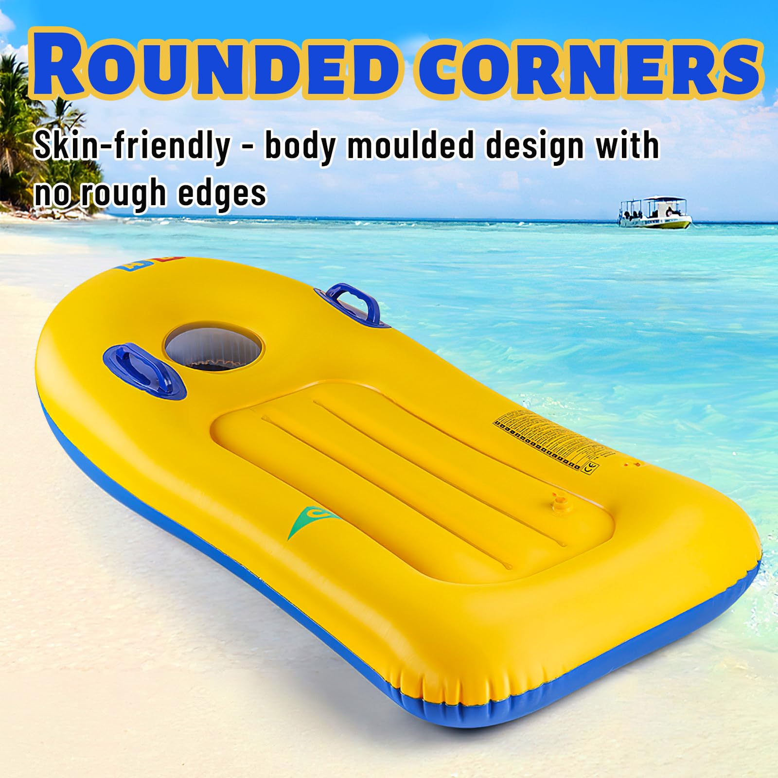 Bodyboard Hinchable con Asas y Ojo de Buey 110x48cm para Playa Piscina